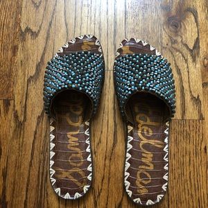 Beaded slip on sandals